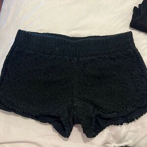 Black Aqua Shorts Stretch Waist Band Size XS Lace Floral Black Shorts Worn Once